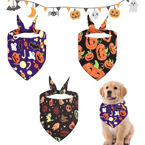 3 Pièce Halloween Bandana Chien, Bandanas pour Chiens Araignée Citrouilles, Lavable et Respirant Bandana pour Chien Accessoires de Costume d'halloween pour Petit Moyen Grand Chien et Chat (1/5)