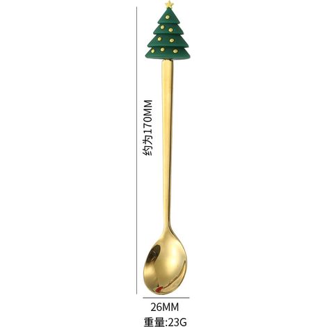 Cuillère à café en acier inoxydable, cuillère à café Père Noël, cuillère dorée sapin de Noël (1/5)