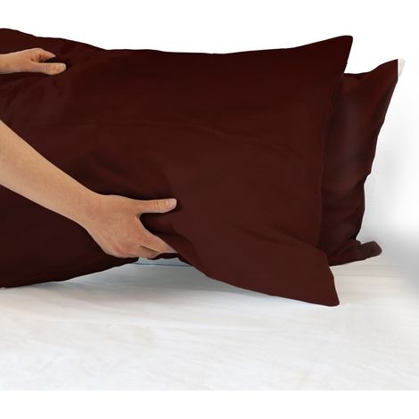 Coppia federe per Cuscino guanciale Letto 100% Cotone Made in Italy con patella interna Marrone - 52x80 cm