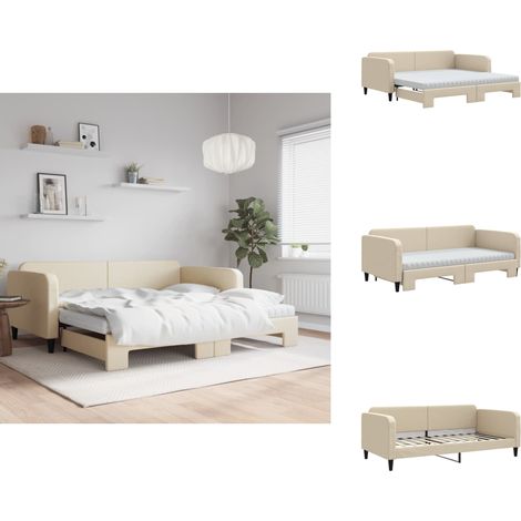 Lit de jour avec gigogne et matelas crème 100x200 cm tissu - Lit De Jour Avec Lit Gigogne - Lits De Jour Avec Lits Gigognes - Canapé-lit - Lit D'appoint (1/5)