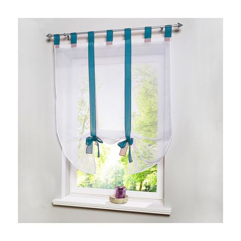 1 Piece Roman Curtain Adorable Knot Sitting Bedroom Style Embroidered Voile Window - Blue - 140cmx14 (1/4)