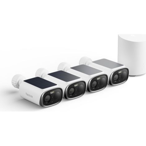 5MP Kit Cameras Exterieur Solaire, Wi-FI 6 Bi-Bande, Home Hub Mini 4 Caméras Argus Solar, Alertes Intelligentes, Vision Nuit Couleur, Stockage Local sans Abonnement, Panneau Solaire Intégré (1/5)