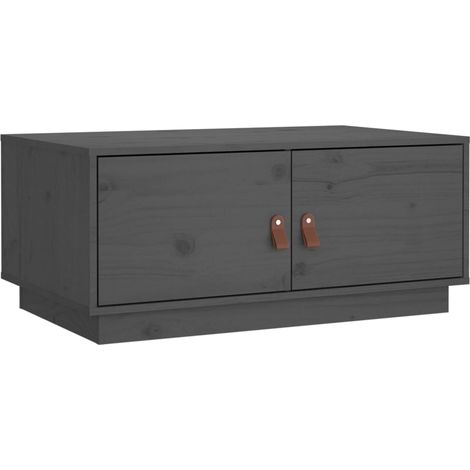 Mesa de centro con compartimento con puertas diseño rústico moderno 80 x 50 x 35 cm madera maciza de pino gris DEC039200