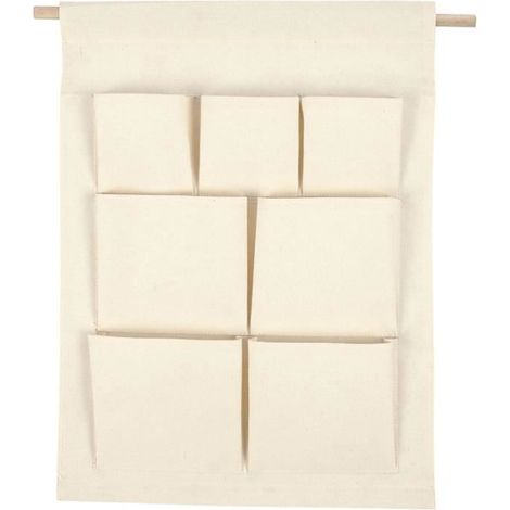 Organiseur mural - Vide poche en tissu - Beige - 34 x 46 cm - 7 poches