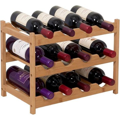 Casier À Vin - Bambou - 12 Bouteilles - 30 x 45 x 23,5 cm - Pour Vin Rouge Et Blanc - Naturel (1/5)