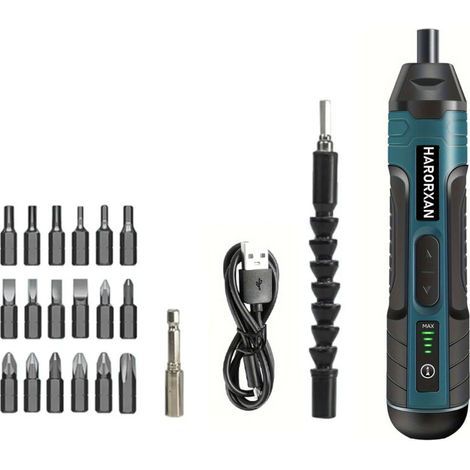 Tournevis électrique sans fil 21 en 1, rechargeable 3,6 V, couple maximal de 5 Nm, 4 vitesses de couple, lumière LED, idéal pour une utilisation quotidienne et industrielle légère. (1/4)
