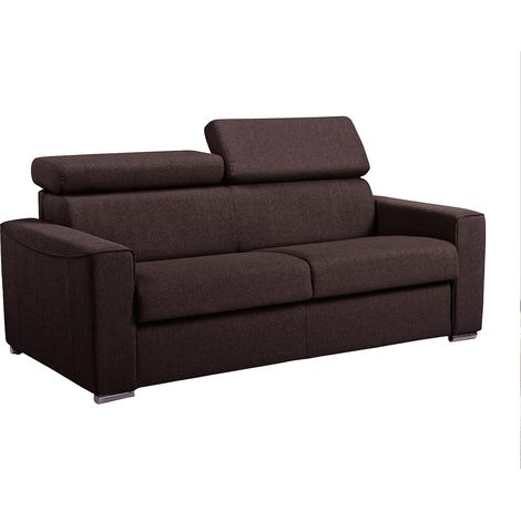 Divano letto 2 posti a ribalta in Tessuto Marrone - Larghezza Materasso 120 cm - VIZIR