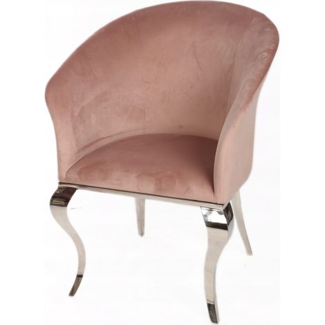 Fauteuil de salon en velours et acier chromé rose, style glamour (1/4)