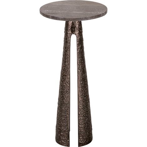 Table d appoint ronde sculpturale bronze - bronze et travertin brun (1/5)