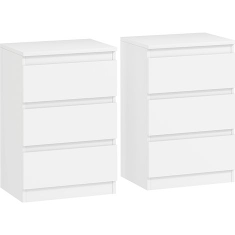 Pareja de mesillas blancas con 3 cajones, 40 x 30 x 59,5 cm, MDF, MODENUIT (1/4)
