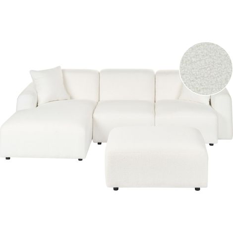 Modular Right Hand Sofa with Ottoman White Boucle 3 Seater Sectional Corner Sofa Modern Living Room HEDE (1/5)