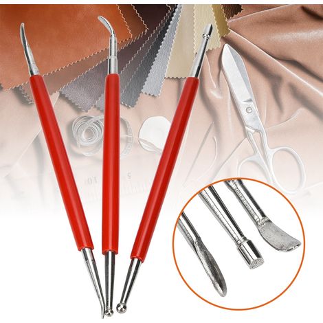 Poignée en Acier Inoxydable Rouge pour Estampage Cuir, Outil de Sculpture DIY - 3 Pièces (1/5)