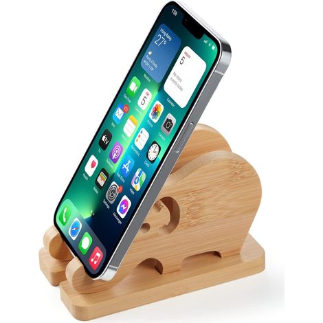 Bamboo Elephant Shaped Phone Holder for Desktop, Detachable Wooden Holder for Mobile Phone, iPhone, Samsung, Huawei, Xiaomi (1/5)