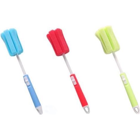 Brosses éponge,mousse avec long manche réglable pour nettoyer les biberons, les verres et les tasses (couleur aléatoire) (1/4)