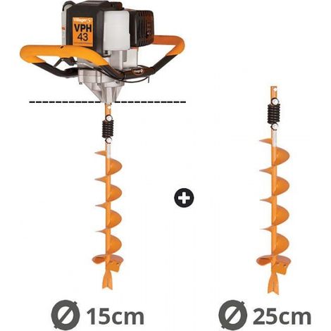Tarière motorisée 43cc 2 temps Villager VPH 43 avec vrilles 15 et 25cm (1/5)