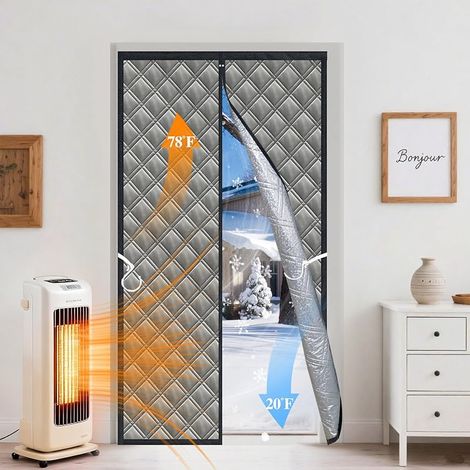 Rideau Isolant Magnétique 96x210cm - 3 Couches Épaissies (Oxford/Coton/Feuille d'Aluminium) - Coupe-Vent et Insonorisant pour Porte d'Hiver - Protection Temporaire, Gris (1/5)