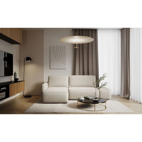 Ecksofa mit Schlaffunktion Sofa LUKA in Stoff Cremona Beige Ottomane Links (1/4)