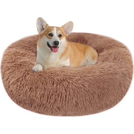 Panier Chien et Chat Moelleux Rond - Coussin Chat et Chien Anti Stress Apaisant en Peluche, Donut Lit Confortable Lavable pour Chat Chien Petit Moyen Taille (Café,60cm)