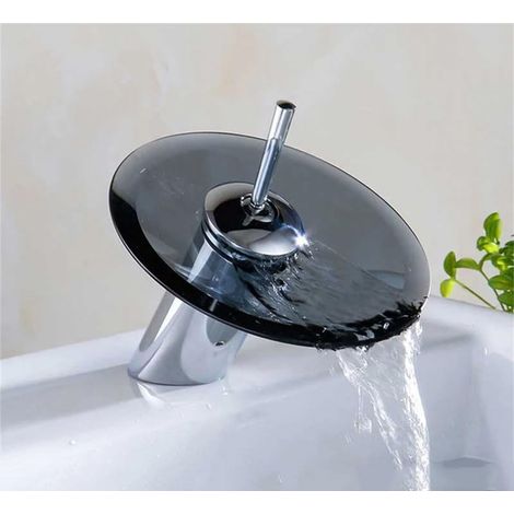 Farbige Glas-Wasserfall-Waschtischarmatur, verchromte Waschtischarmatur, Einhebel-Rundmischer zur Deckmontage (1/5)