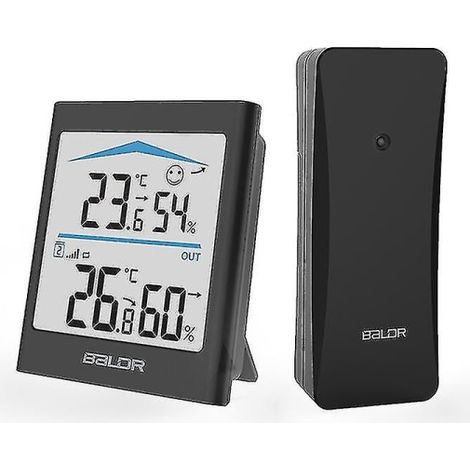 Station météo numérique LCD intérieur extérieur hygromètre sans fil noir, mesure température humidité (1/5)