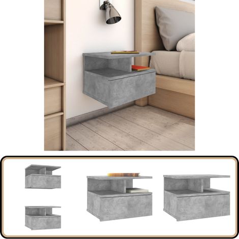 Tables de chevet flottantes 2 pcs Gris béton Bois d'ingénierie - Table De Chevet - Meuble De Chambre - Table De Nuit - Table Murale - Rangement Minimaliste (1/5)