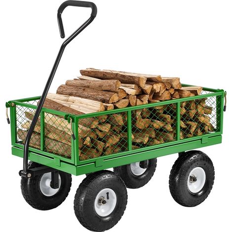 Chariot de Jardin Transport, Charge 308,44 kg, Chariot Utilitaire Robuste Tractable Extérieur en Métal avec Pneus 254 mm, Côtés Amovibles en Maille Convertible en Plateau, Poignée Rotative 180° (1/5)
