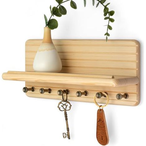 Porte-clés muraux en bois Porte-clés muraux à la maison avec 6 crochets-clés, pour le salon, salle de bains, cuisine, entrées (1/5)