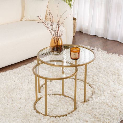 Mesa de Centro Simaxis, Modular, Forma Redonda, Tablero de Vidrio, 60x60x43h cm oro (1/5)
