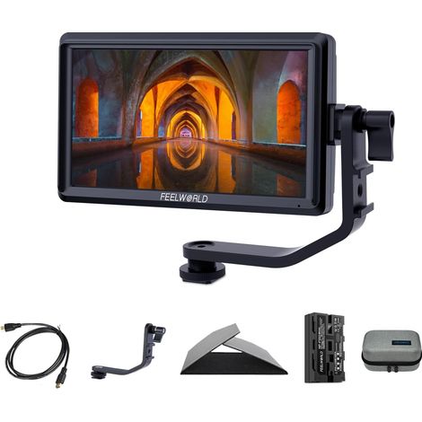 5.5 Pouces sur Caméra Moniteur Field Small Full HD 1920x1080 IPS Peaking Focus Video Assist avec 4K HDMI 8.4V DC Input Output Livré avec Batterie et Sac Tilt Arm (1/5)