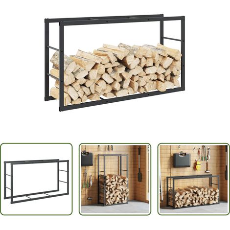 Rangement bûches - Portant de bois de chauffage noir 110x30x61 cm acier (1/5)