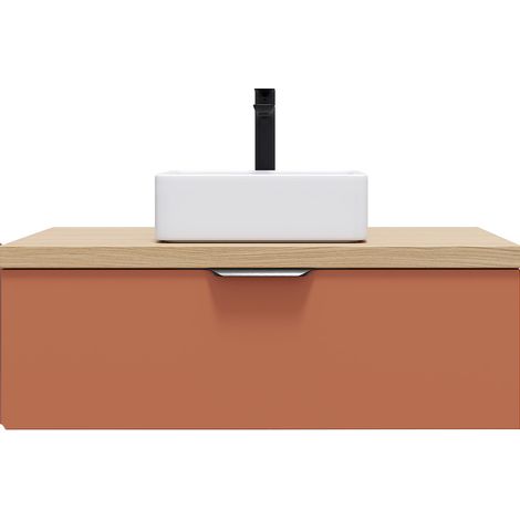 Meuble de salle de bain suspendu vasque à poser 90cm 1 tiroir Terracotta - Soho (1/5)