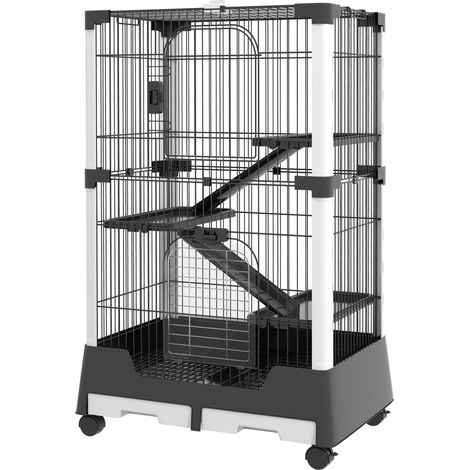 Cage pour Petits Animaux avec Roues 114x75x50 cm Barrière pour Animaux avec 3 Plateformes 3 Rampes Bacs Amovibles