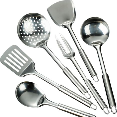 Set De Cuilleres De Cuisine - En Acier Inoxydable - Pour Service Et Cuisson - 6 Pièces (1/5)