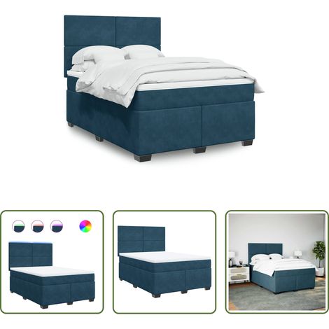 Matelas à ressorts ensachés -  Sommier à lattes de lit et matelas bleu 140x190 cm velours (1/5)