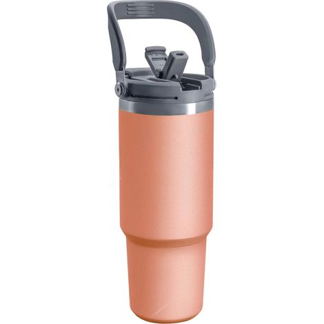 (Orange, 1050ML) Bouteille d'eau isotherme à double paroi en acier inoxydable avec poignée et paille, adaptée aux boissons chaudes et froides. (1/5)