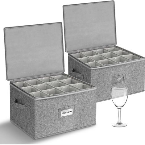 Lot de 2 boîtes de rangement pour 12 verres à vin - Protection renforcée (1/5)