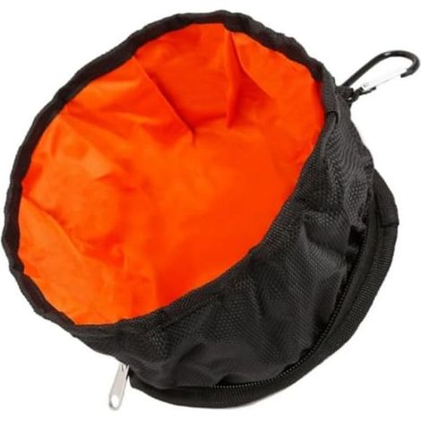 Cuenco plegable para excursiones o viajes, cuenco plegable para perros de tela encerada, cuenco portátil de viaje para comida y agua con mosquetón (negro) (1/5)