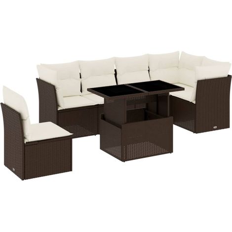vidaXL Set Divani da Giardino 7 pz con Cuscini Marrone in Polyrattan (1/5)