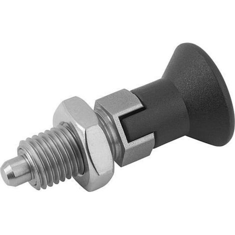 KIPP Arretierbolzen GR.9 D1=M06x0,75 D=3 Form D mit Rastnut Kontermutter Edels. (1/3)