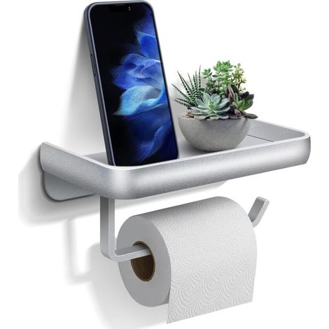 Toilettenpapierhalter Wandmontage Aluminium Papierrollenhalter mit Ablage Klopapierhalter für Küchen Toiletten Badezimmer Silber