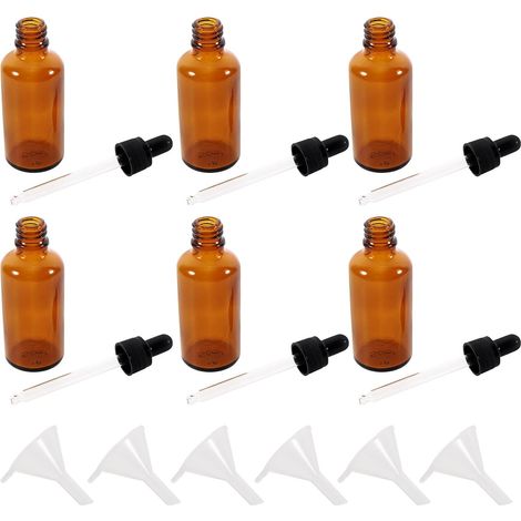 Lot de 6 Flacons Compte-gouttes en Verre Marron 50ml pour Huiles Essentielles, Kit de Voyage avec Entonnoirs, Design Rétro et Pratique pour Femmes (1/5)