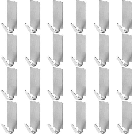 24 selbstklebende Haken aus Edelstahl zur Wandmontage, Handtuchhalter aus Edelstahl für Küche, Bad und Balkon (1/4)