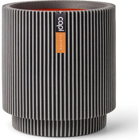 Capi Europe Pflanzgefäß Groove NL Zylinder Anthrazit mit Isolierschicht Ø 43,5 cm - Kunststoff