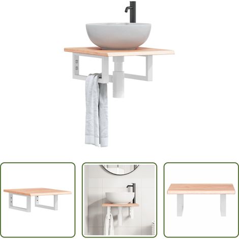 Étagère de lavabo - Étagère de vasque murale acier et bois de chêne massif (1/5)