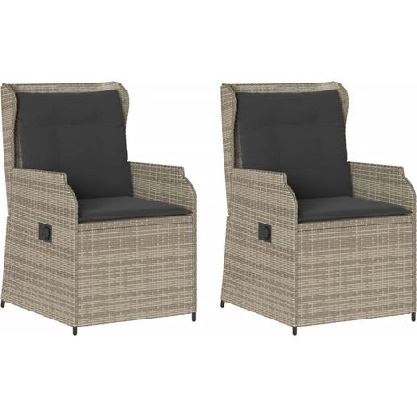 Sillones reclinables de jardín con cojines gris 2 uds ratán PE vidaXL (1/5)