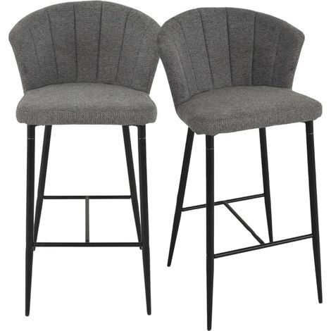 Lot 2 tabourets bar tissu gris anthracite piètement métal – MONTREAL (1/5)
