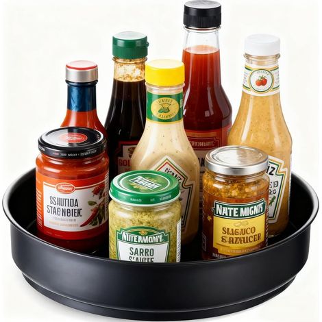 1 - Étagère à épices - Plateau tournant - Rotation 360 degrés - Acier inoxydable - Pour cuisine et garde-manger - Argent - 25x25cm (1/5)