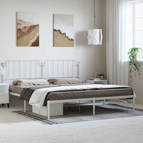 Bettgestell mit Kopfteil Metall Weiß 183x213 cm (1/5)