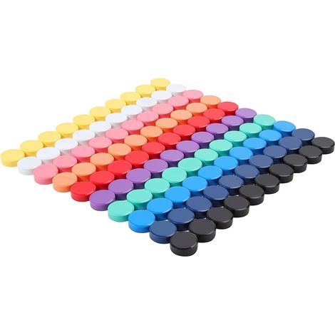 Aimants frigo puissants - lot de 100, 10 couleurs, mini ronds plats pour tableau, frigo, photos. (1/5)