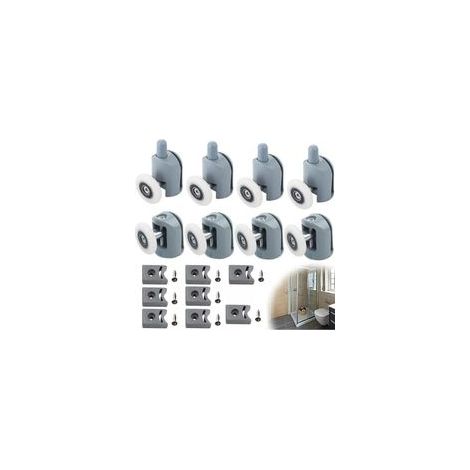 8 roulettes de porte de douche coulissantes, roulettes de porte de douche, rouleaux de porte de douche de 25 mm, accessoires de rouleau de douche en nylon gris, 4 supérieurs et 4 inférieurs